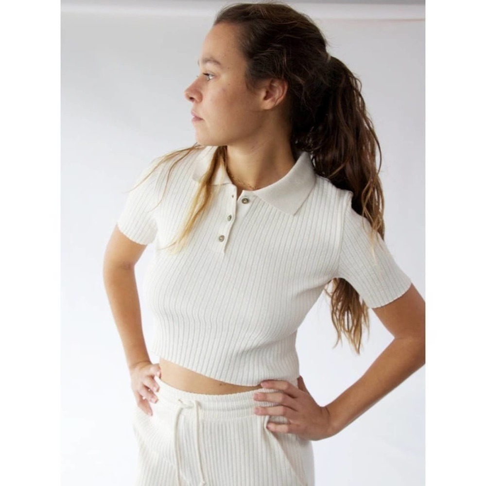 Fordays Ribbed Cropped Polo Tee
